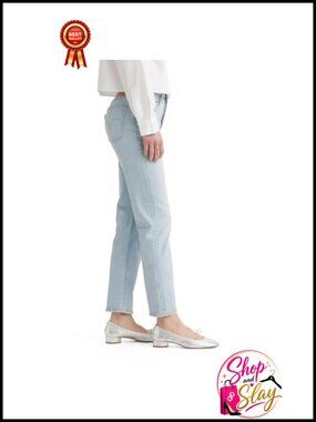 High Rise 501 Crop Jeans Straight Leg Distressed Denim Casual
